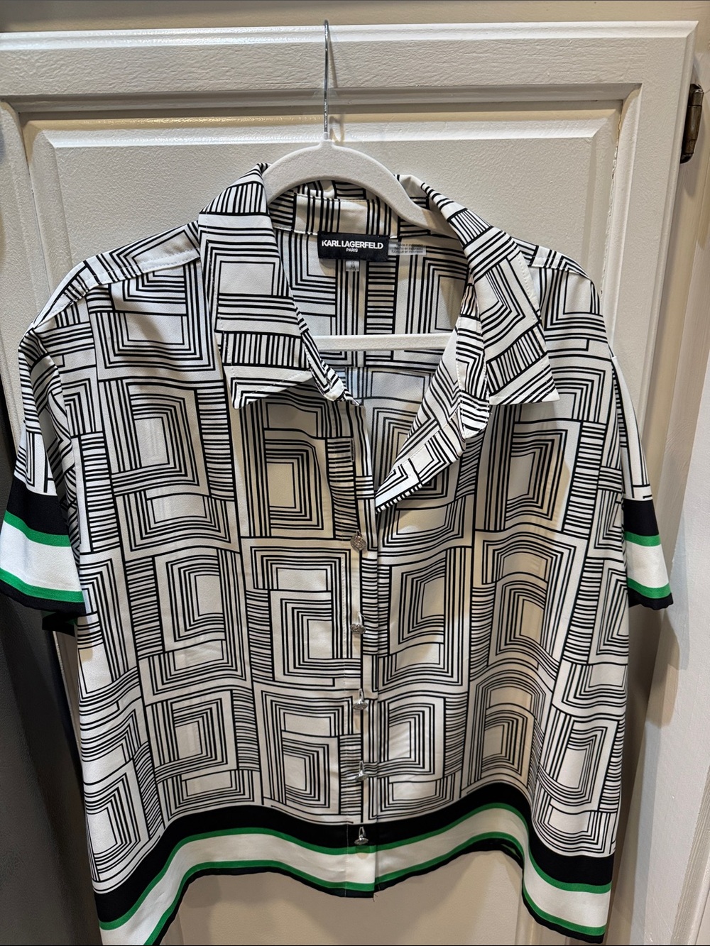 Karl Lagerfeld Black White Shirt with Green Accent Stripes